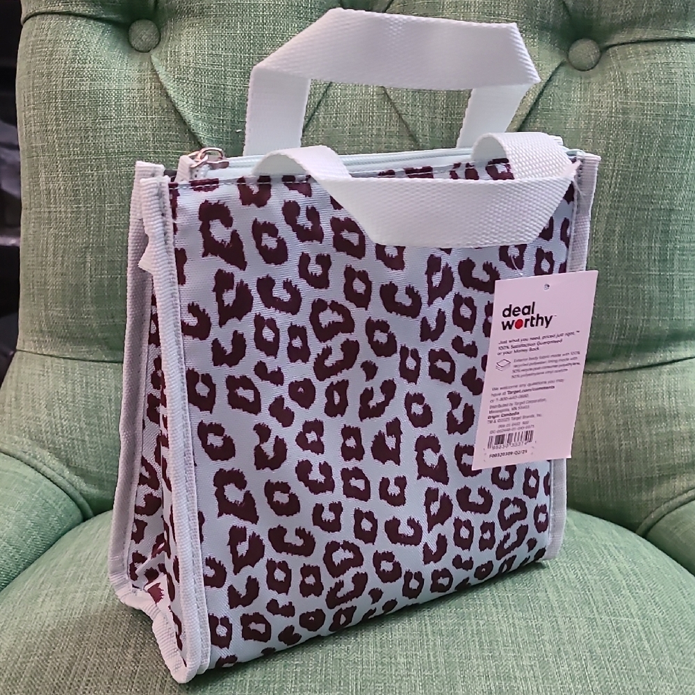 Leopard Print Insulated Lunch Bag - Blue and Brown